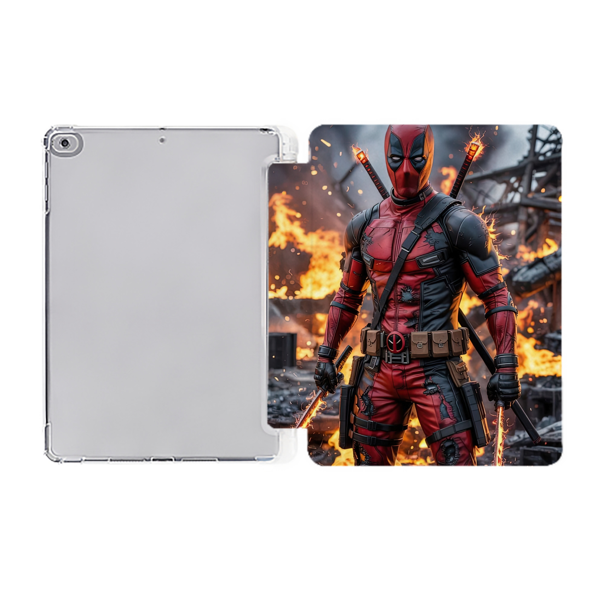 （画像用） Deadpool デッドプール IPad ケース ペン収納付き 三つ折りスタンド PUレザー×シリコン 対応機種9.5/10.5/10.9インチ